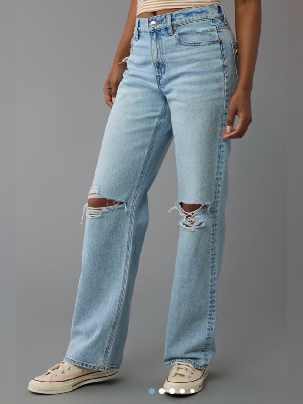AE Strigid Ripped High Waisted Stovepipe Jeans 10 Regular Skylight Wash